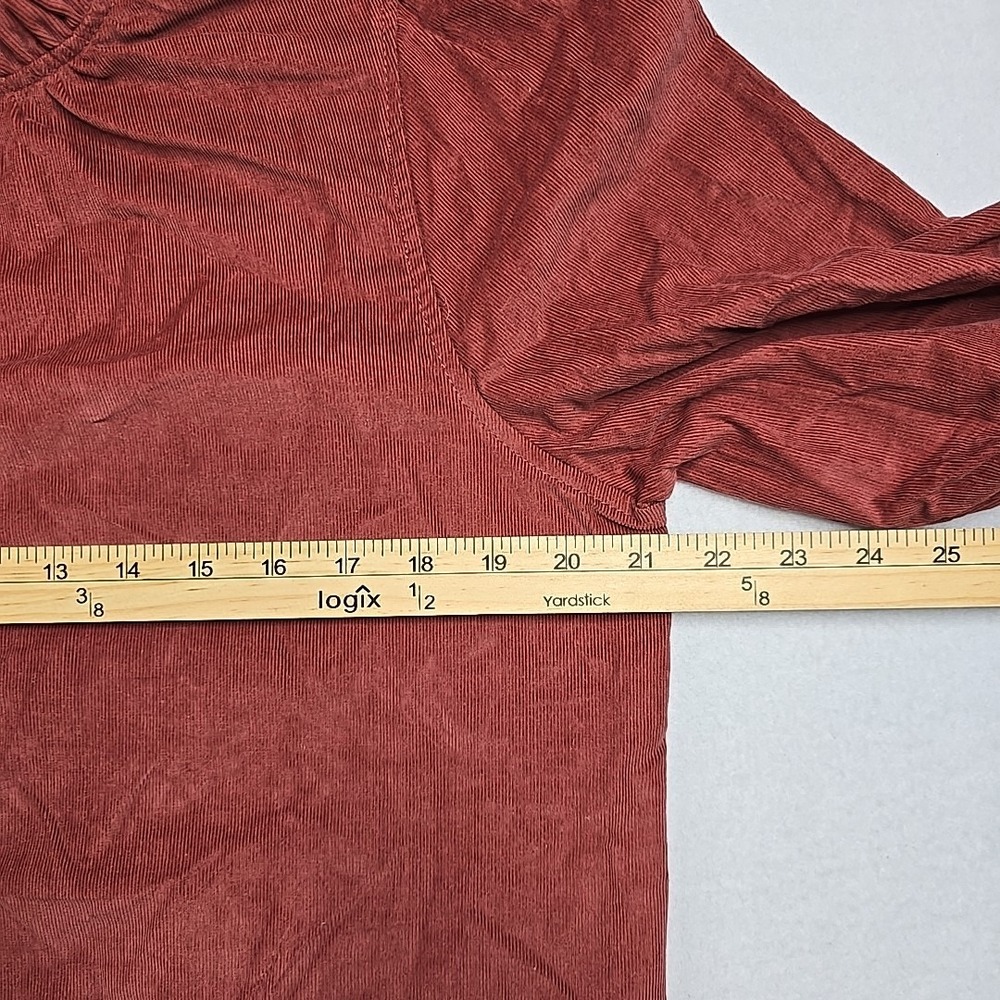 Gloria Vanderbilt shirt corduroy button Up maroon Medium ruffle Grannycore Work - Picture 8 of 11